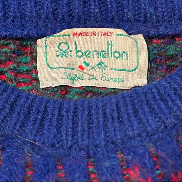 80s Benetton Ski Sweater Spellout Space Planets Ghosts Winter Medium Vintage - Picture 6 of 7